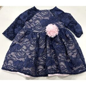 Laura Ashley London Dress Baby Girls 18M Blue Lace Overlay‎ Pink Tule Wedding